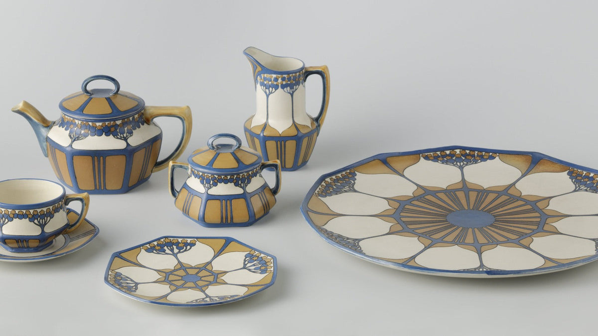 Villeroy and Boch Mettlach chromolith stoneware tea service