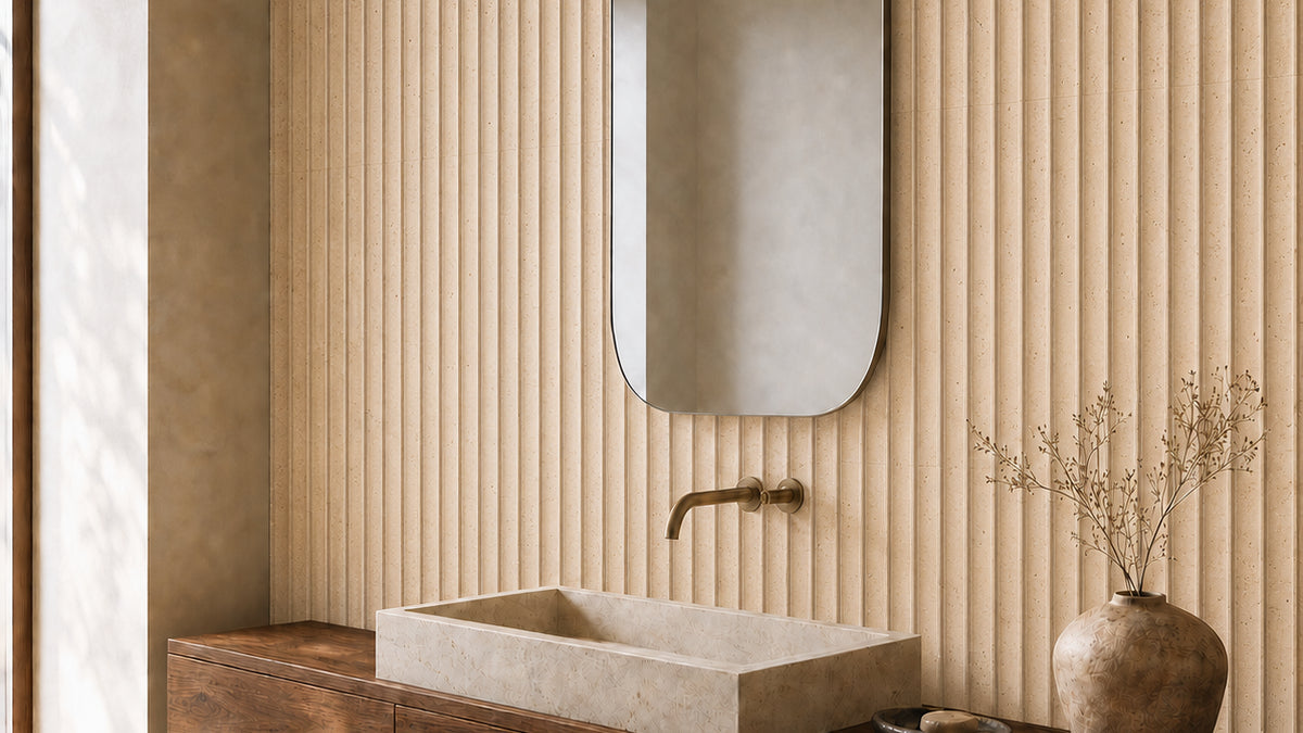 Ceres travertine mosaic landscape installation