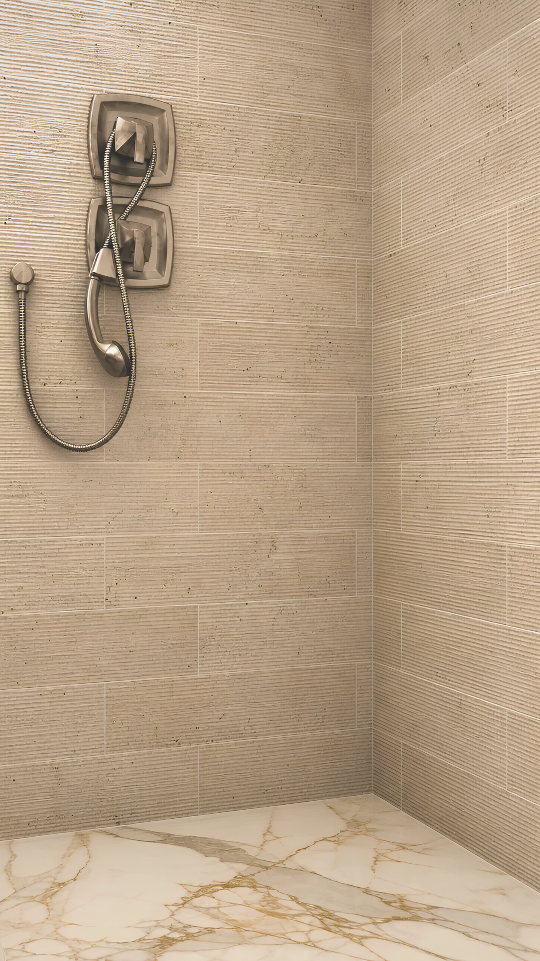 Corale travertine wall tile shower installation detail
