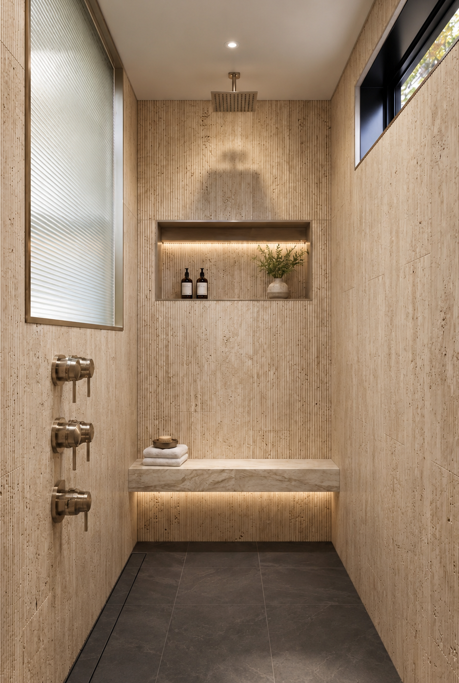 Corale travertine wall tile spa shower installation