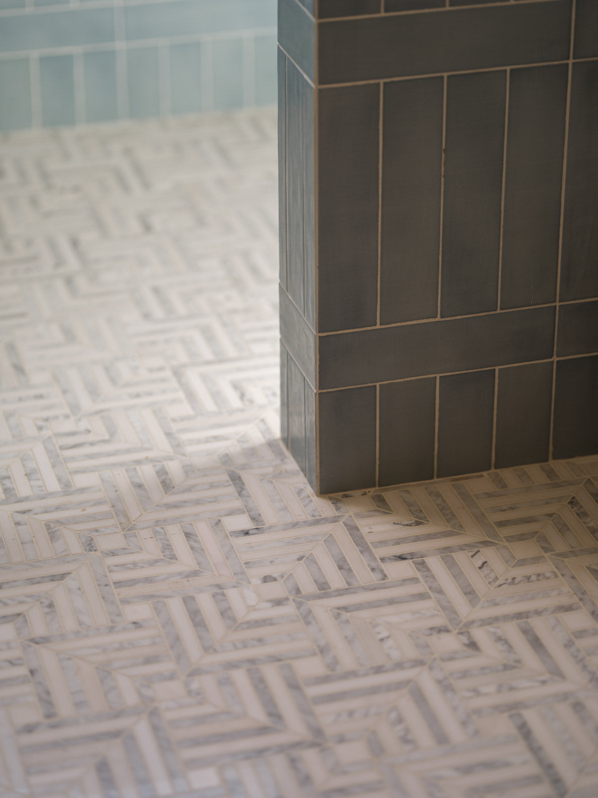 Parallax Olympus marble mosaic floor installation detail