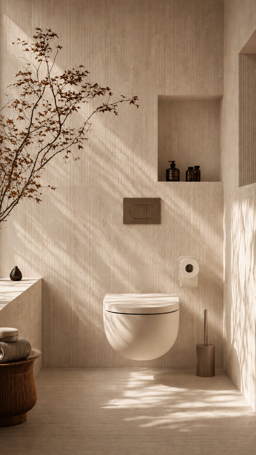 Corale reef travertine bar tile in a vertical installation
