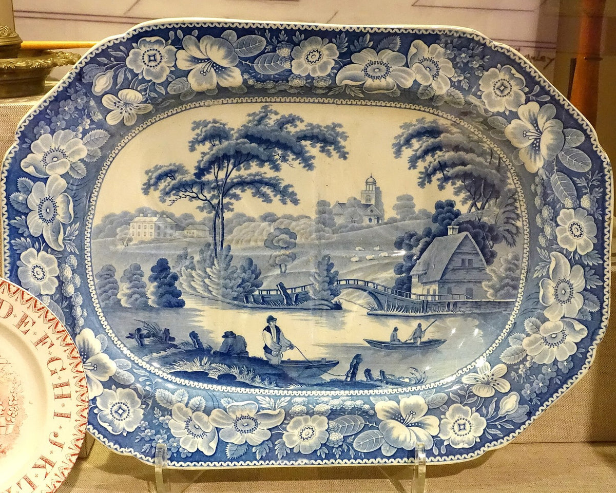 Blue transfer-printed stoneware platter