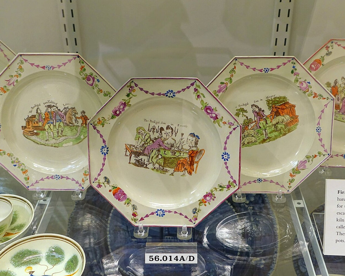 Pair of transfer-decorated pearlware plates