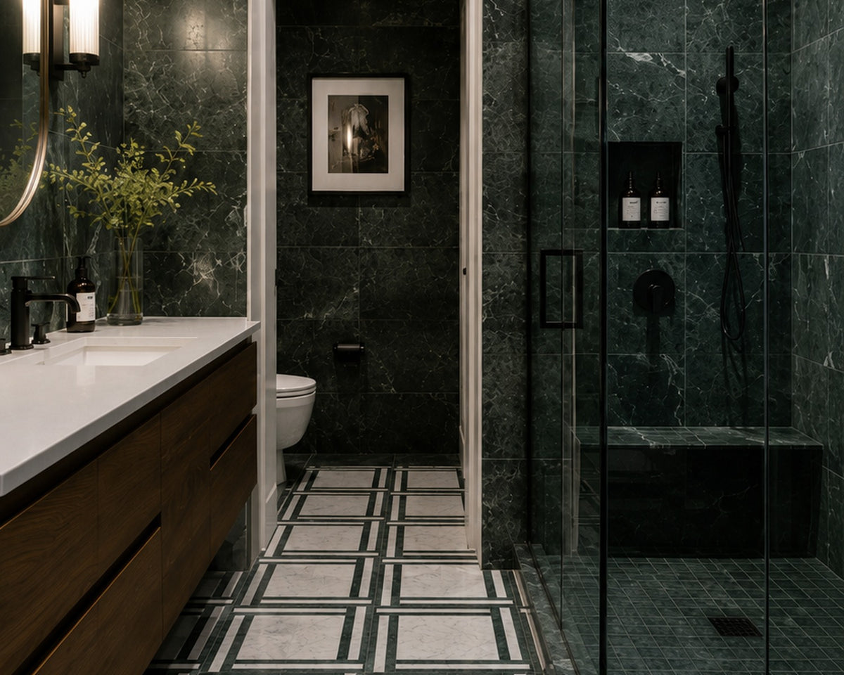 Imperiale marble mosaic installed across an interior wall