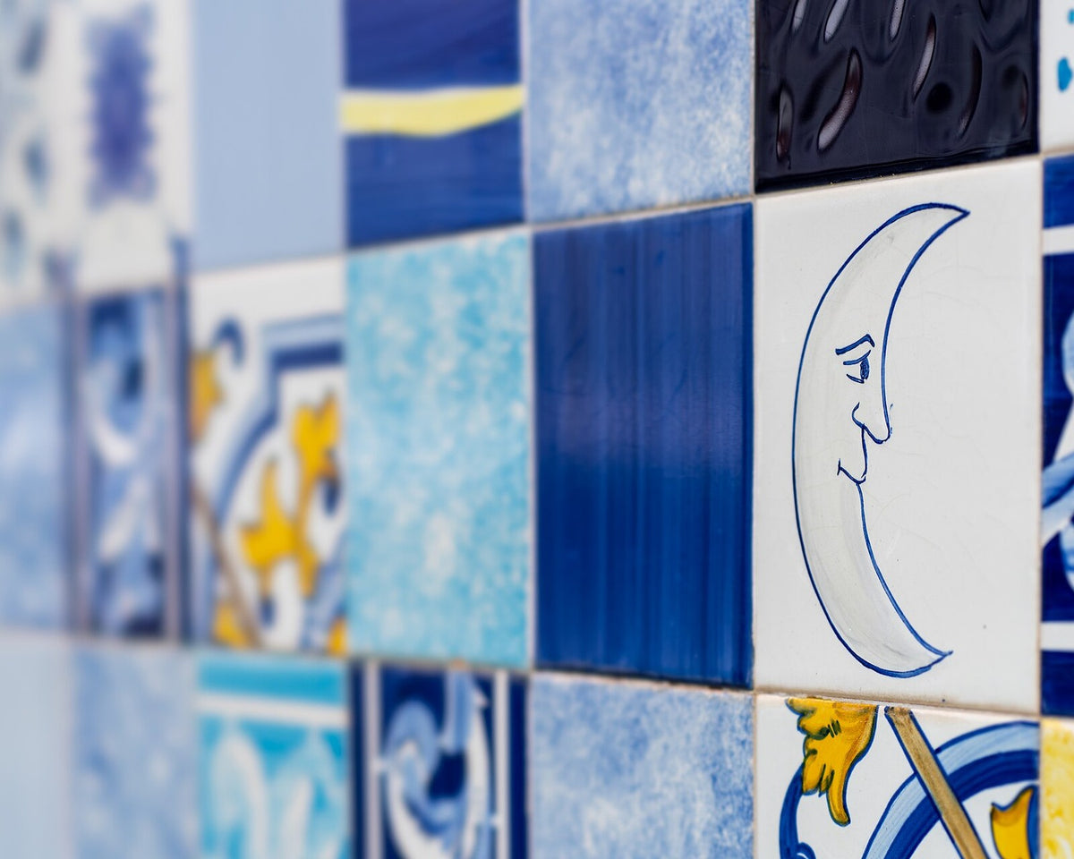 Blue azulejo wall in Ponte de Sor, Portugal