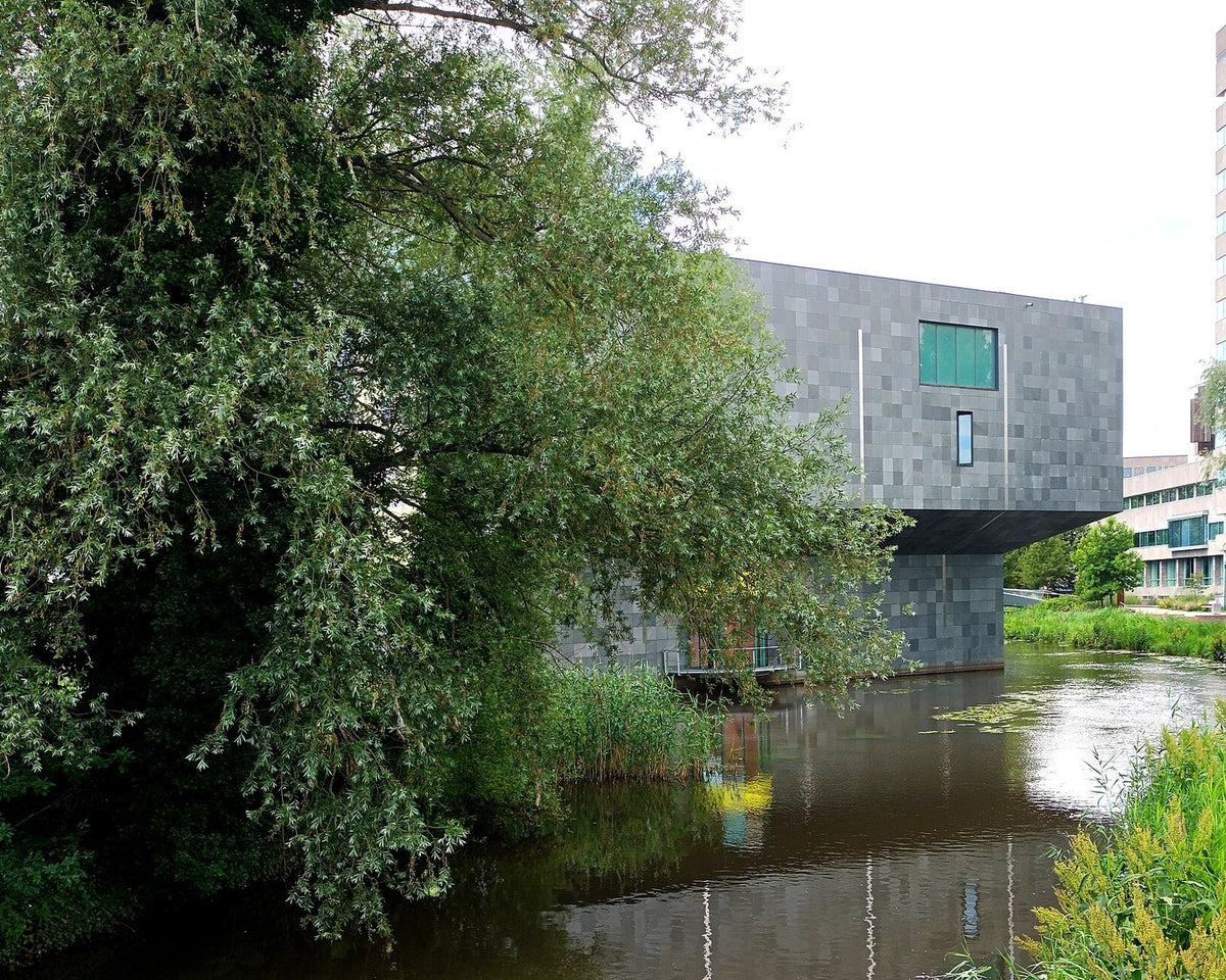 Van Abbemuseum old and new buildings beside the water