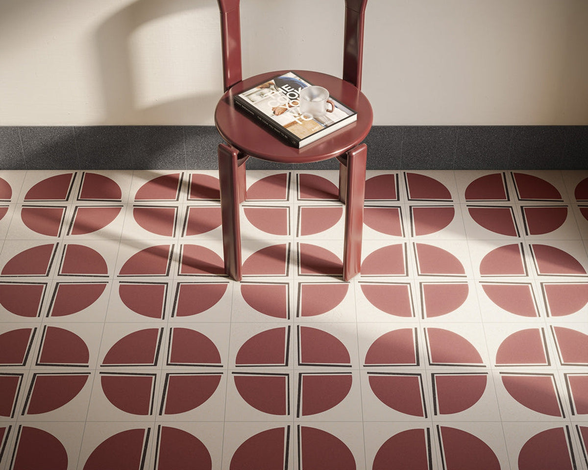 CIR Ceramiche Marmette Liquirizia tile in deep red and cream