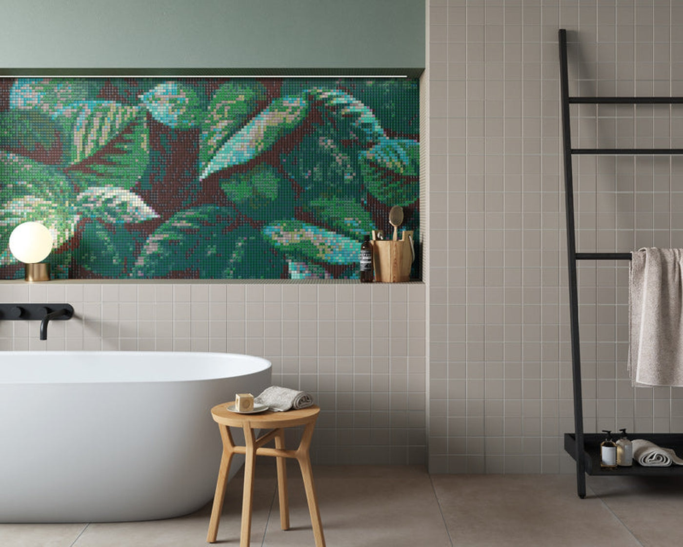 Appiani Pastelli mosaic installation with varied green leaves