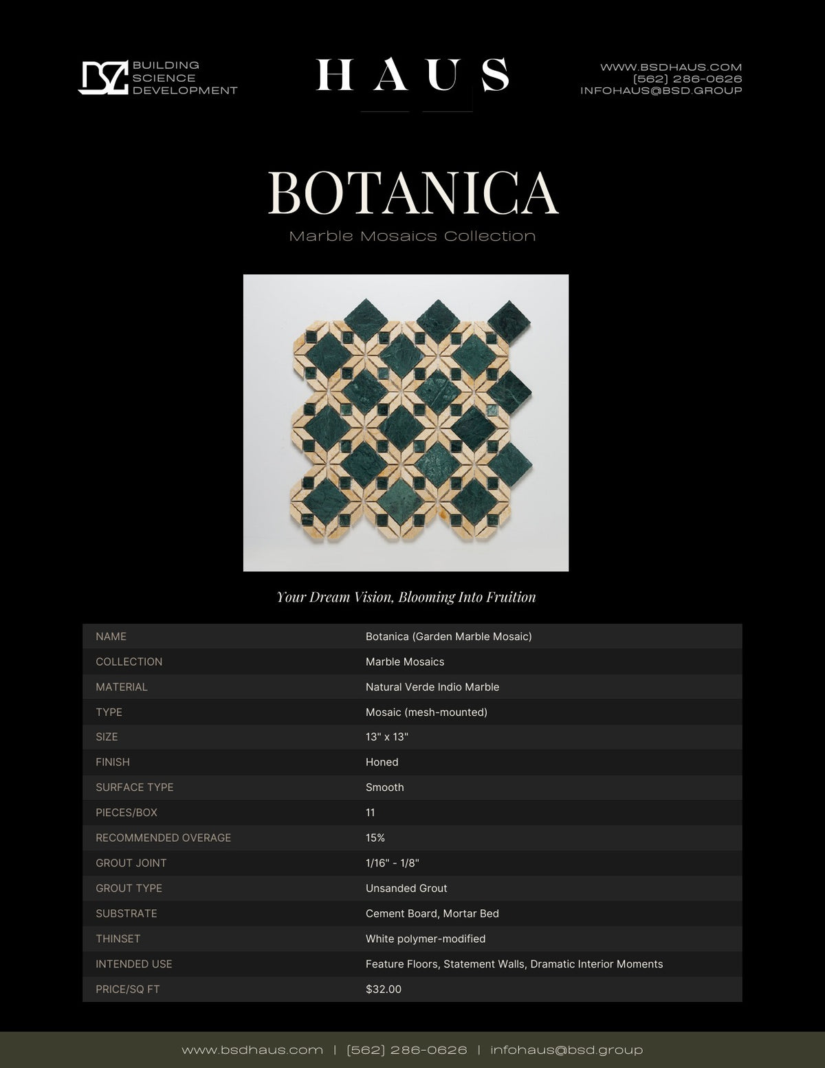 Botanica technical spec sheet