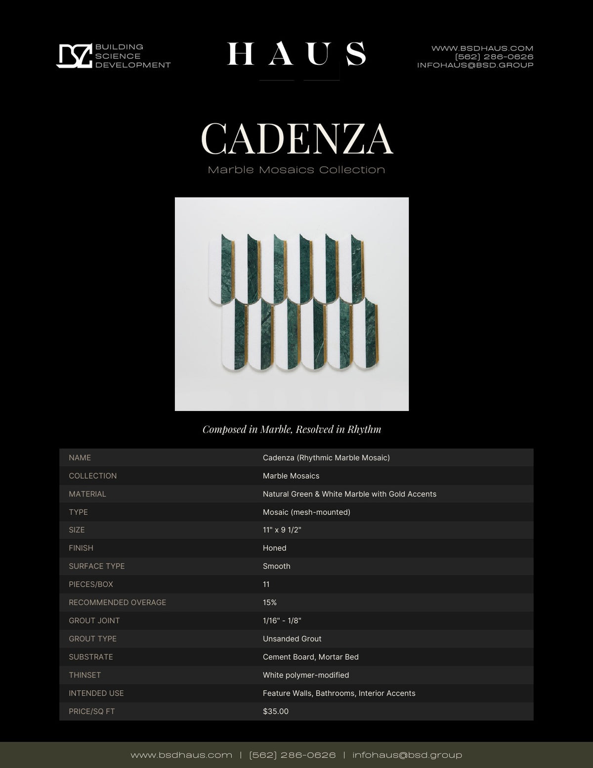 Cadenza technical spec sheet