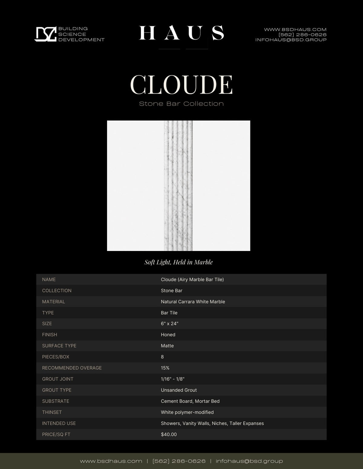 Cloude technical spec sheet