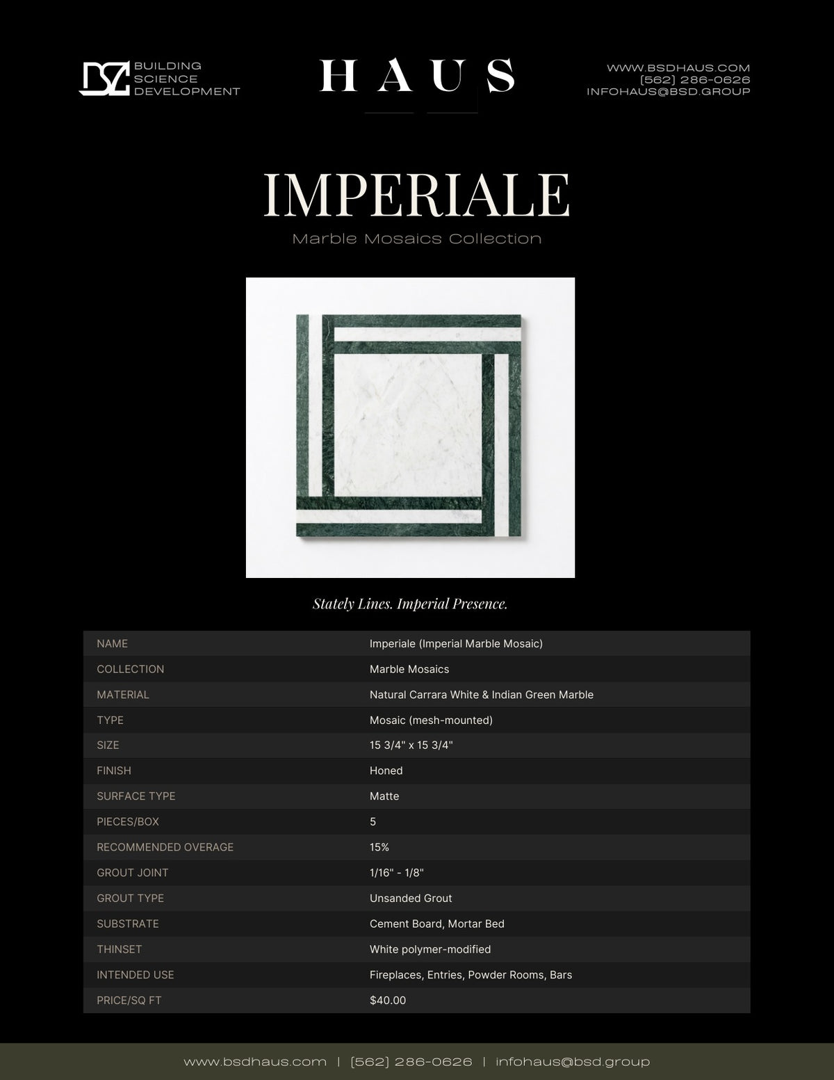 Imperiale technical spec sheet