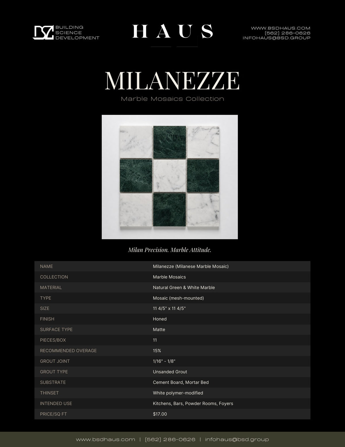 Milanezze technical spec sheet