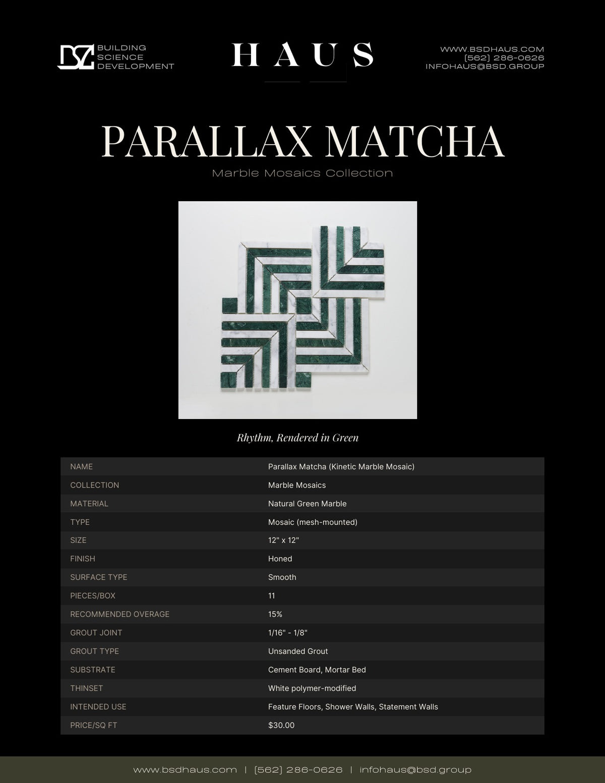 Parallax Matcha technical spec sheet