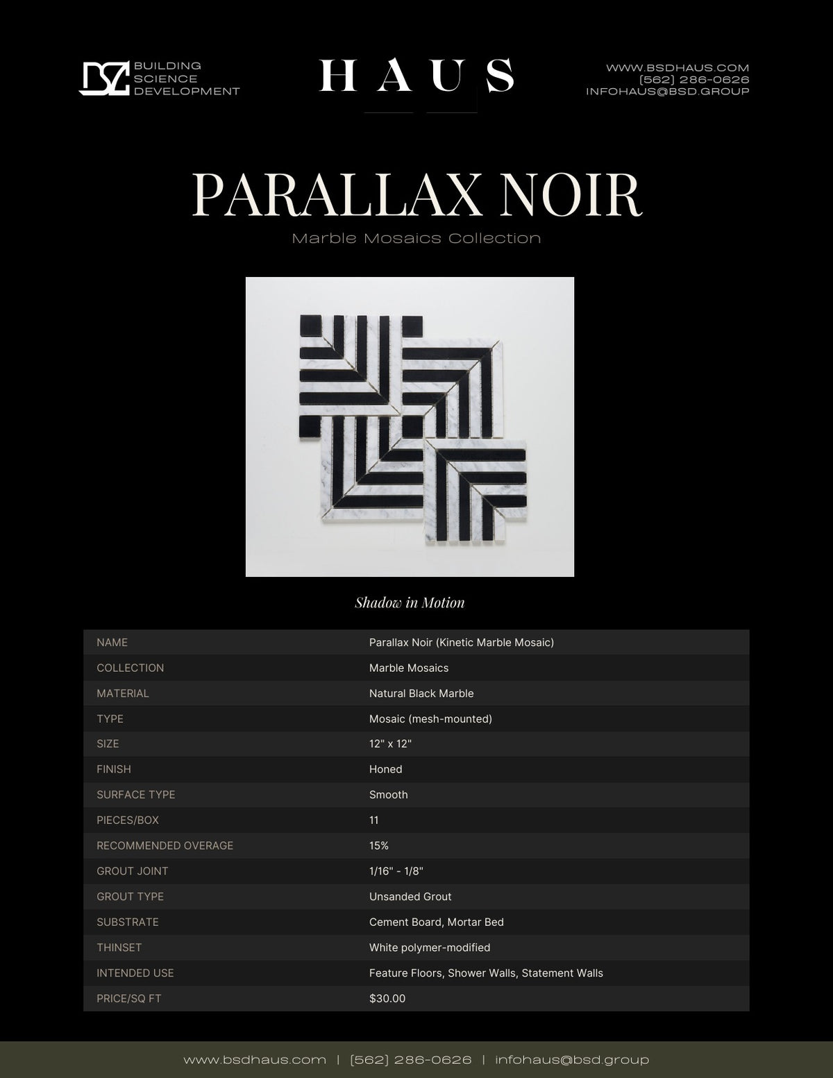 Parallax Noir technical spec sheet