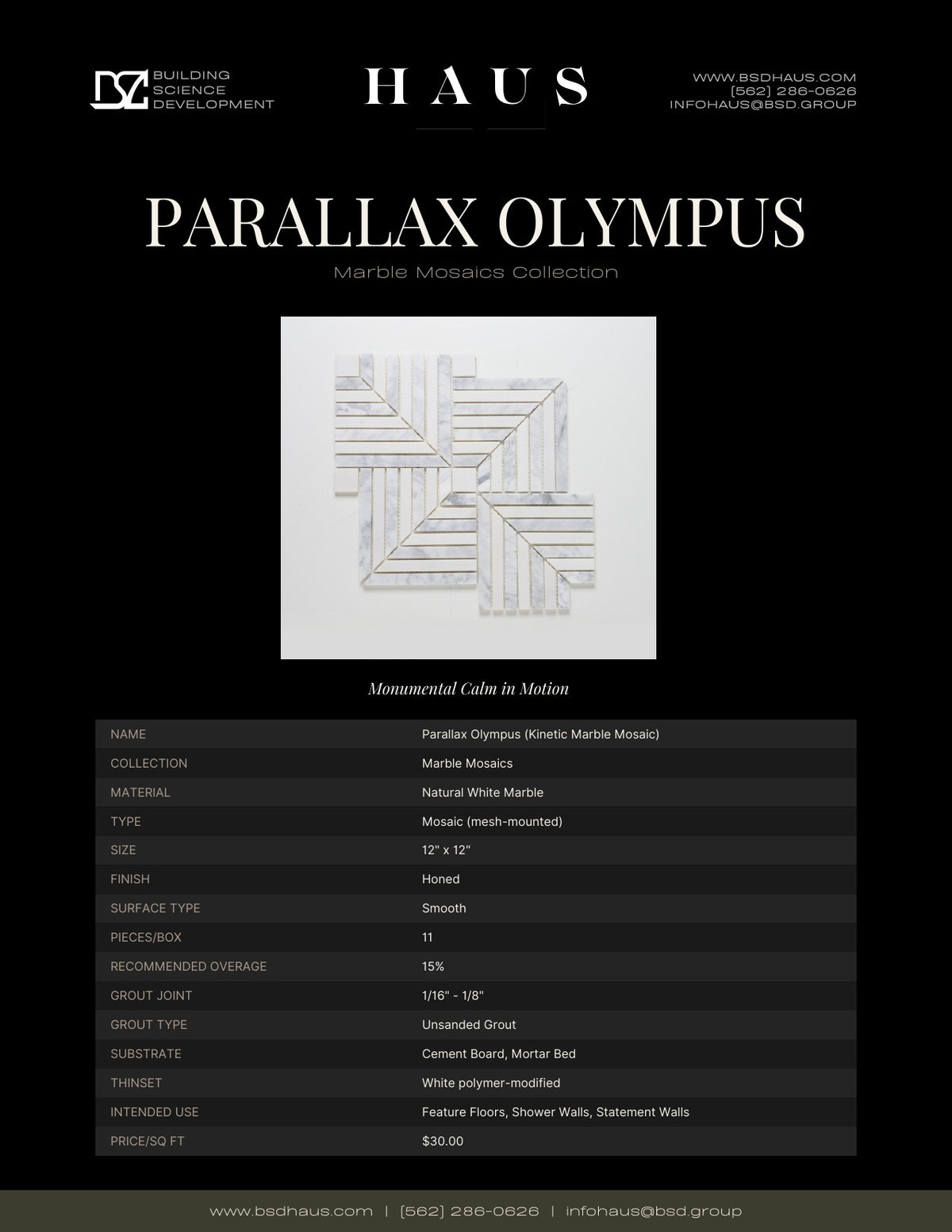 Parallax Olympus technical spec sheet