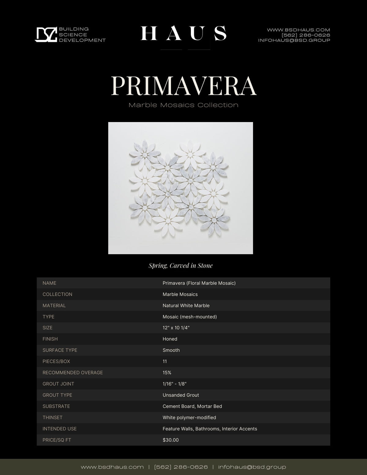Primavera technical spec sheet