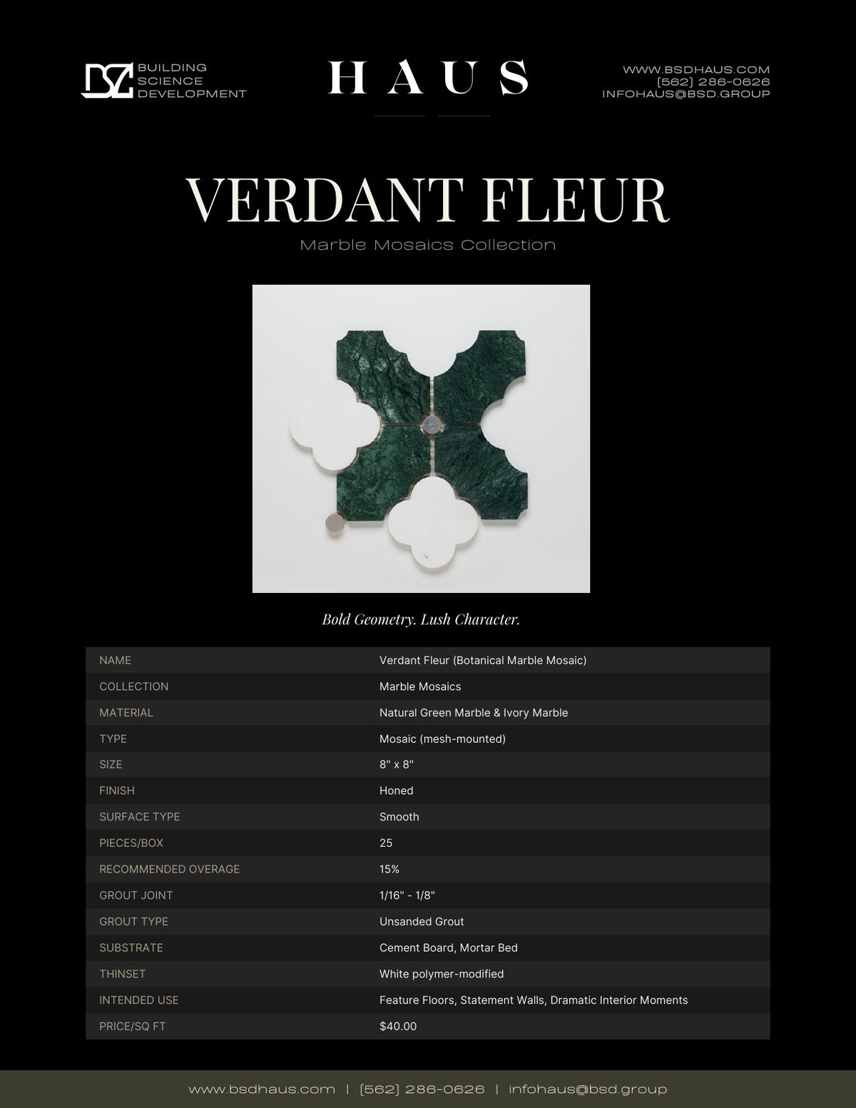 Verdant Fleur technical spec sheet