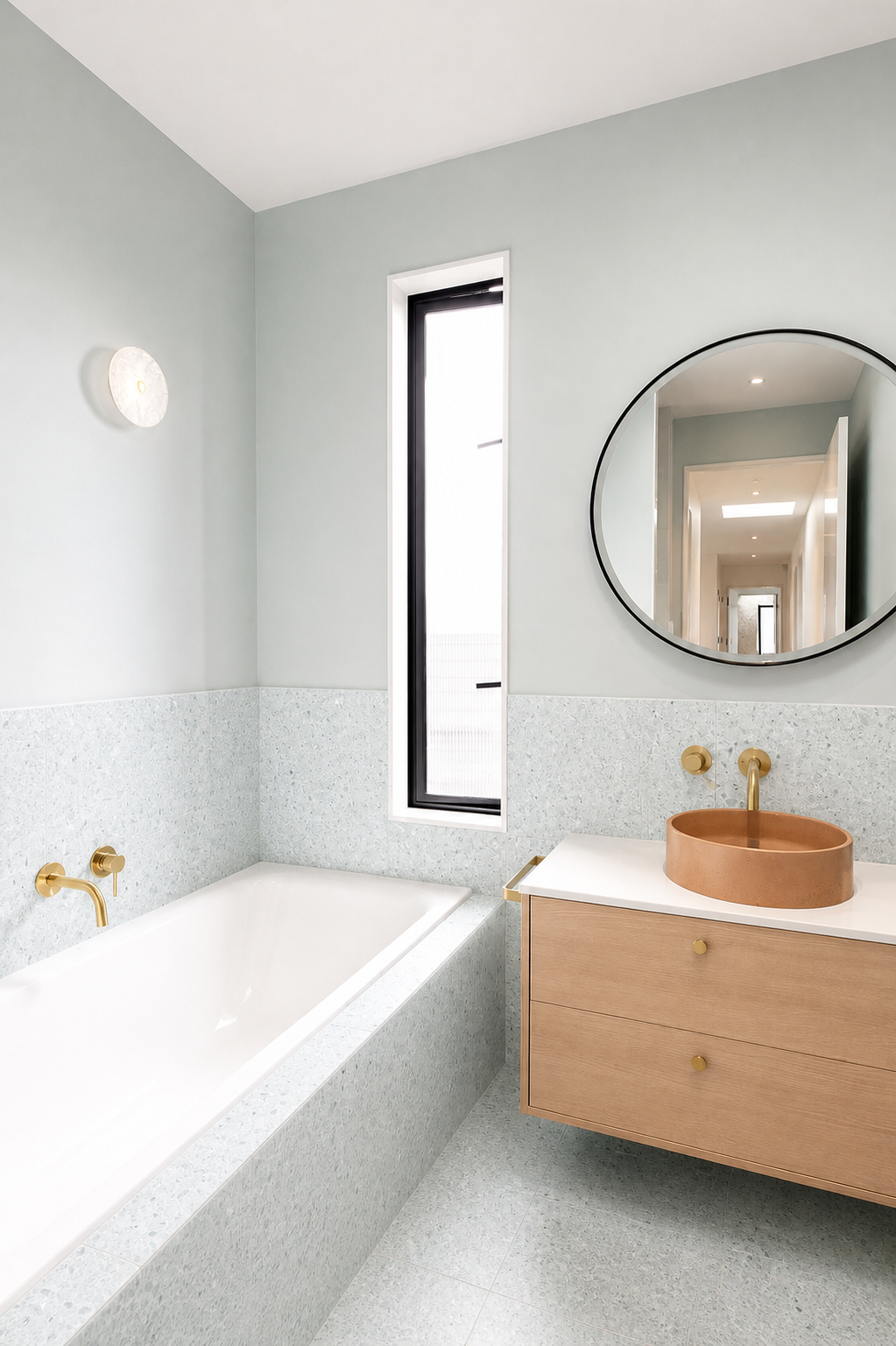 Dorothy terrazzo bathroom installation visualization