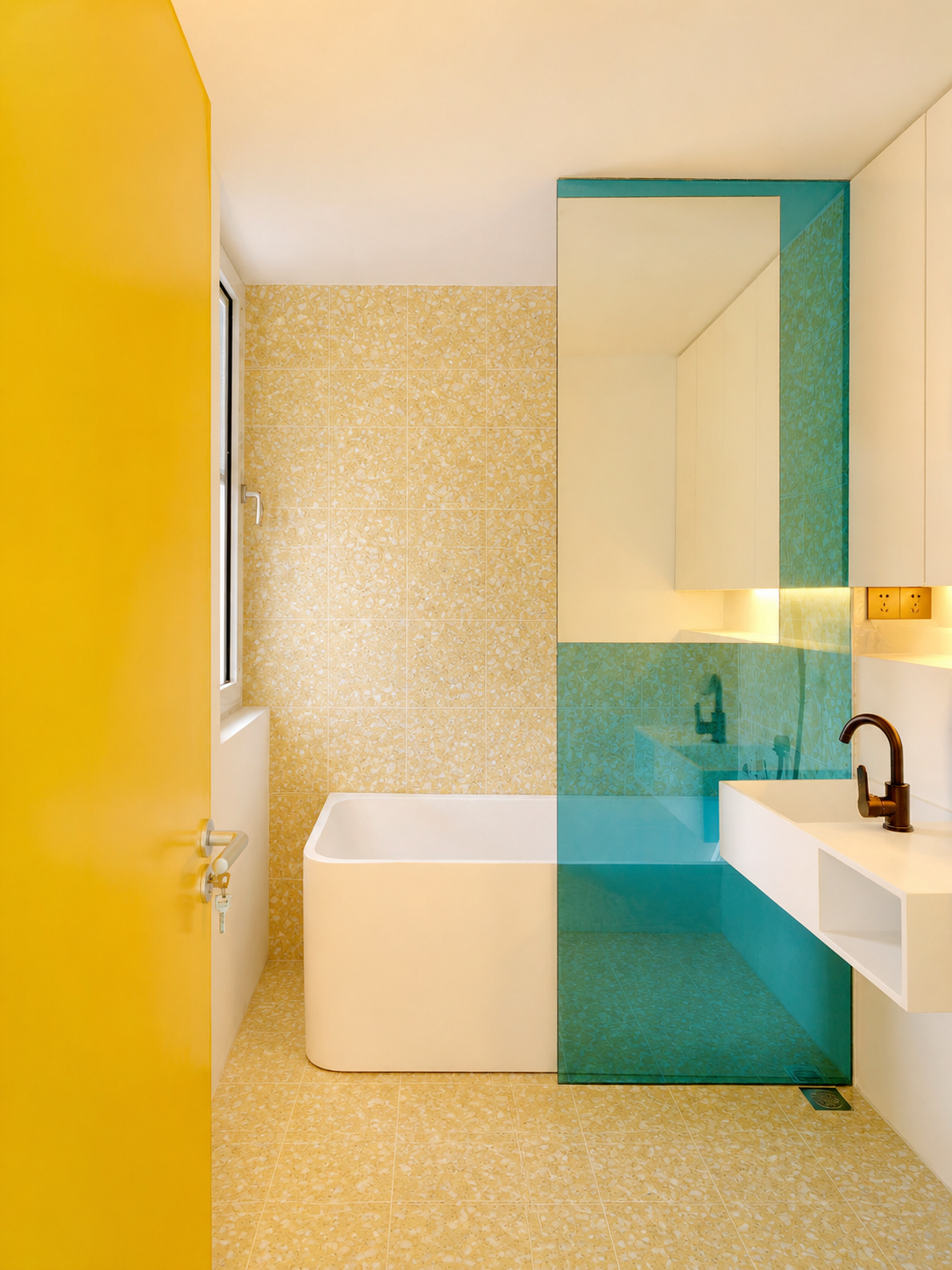 Lion Downing Straw 8 by 8 terrazzo tile bathroom installation visualization