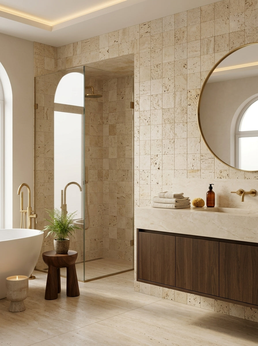 Merzoga travertine mosaic installation render