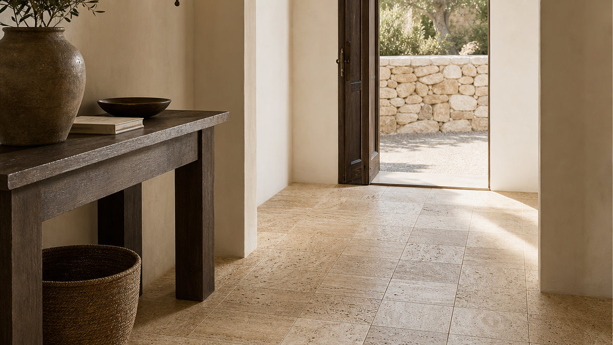 Merzoga travertine mosaic landscape installation
