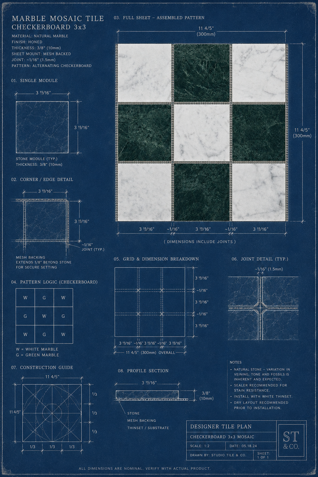 Milanezze marble mosaic tile designer blueprint plan