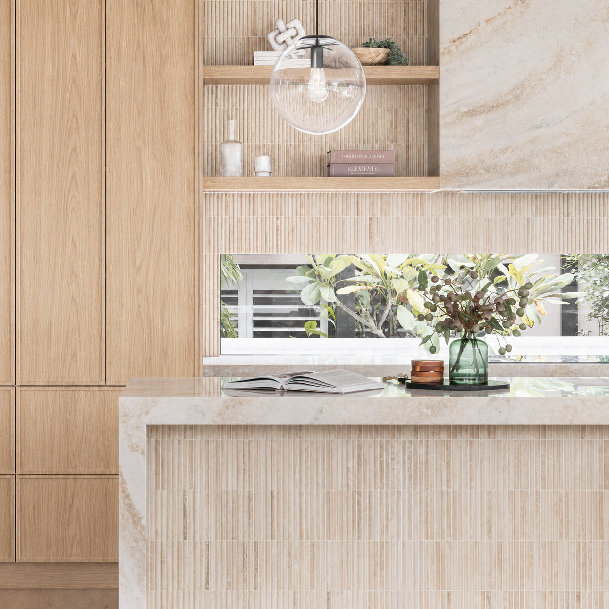 Nagisa travertine mosaic installation