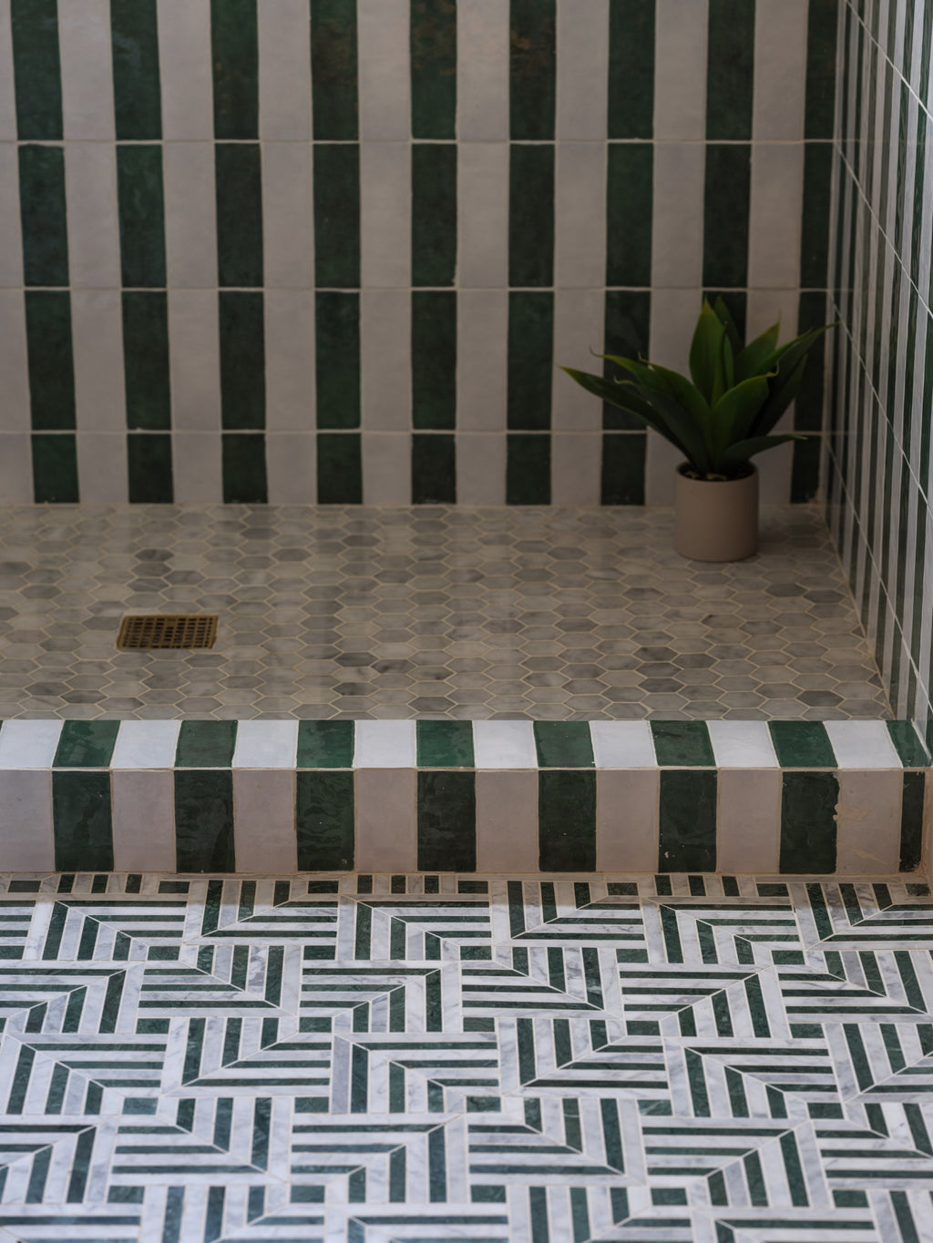 Parallax Matcha and Grove tile installation shower detail