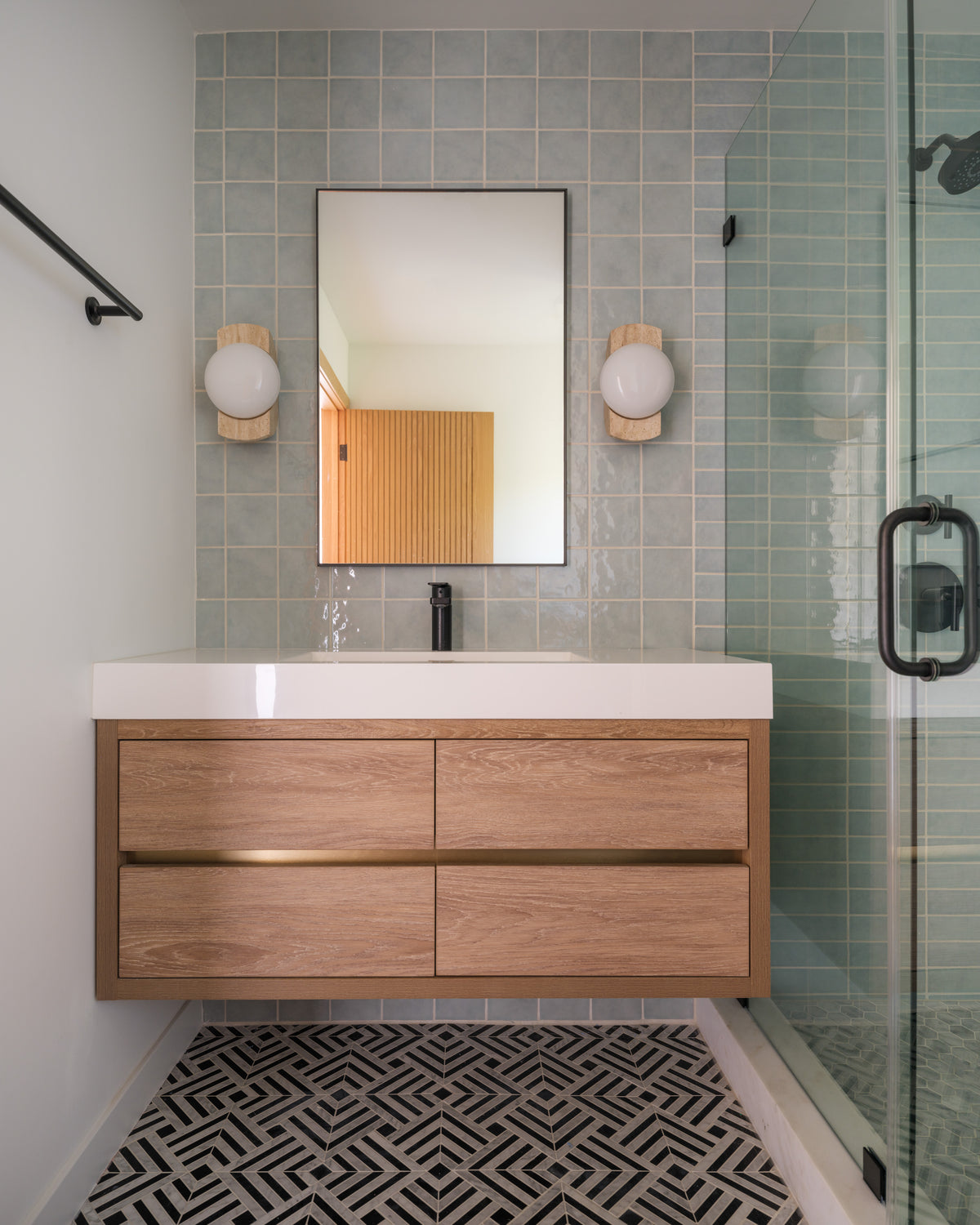 Parallax Noir marble mosaic bathroom vanity installation