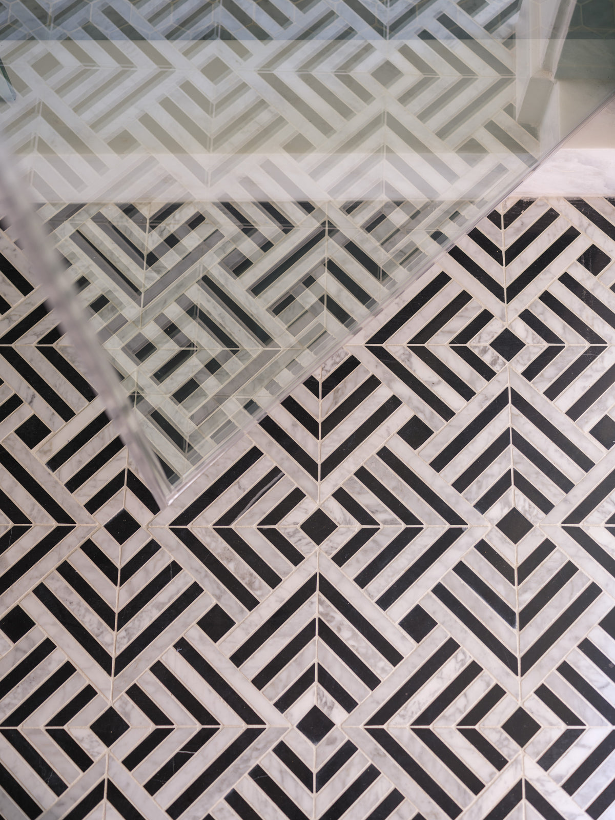 Parallax Noir marble mosaic floor detail installation